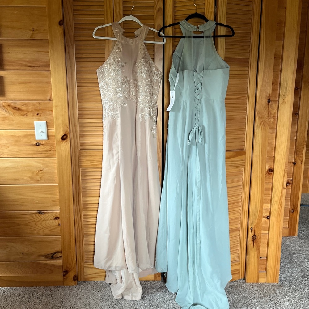 Elegant Lace Halter Dress - apricot and sea foam. $30 each or both for $55